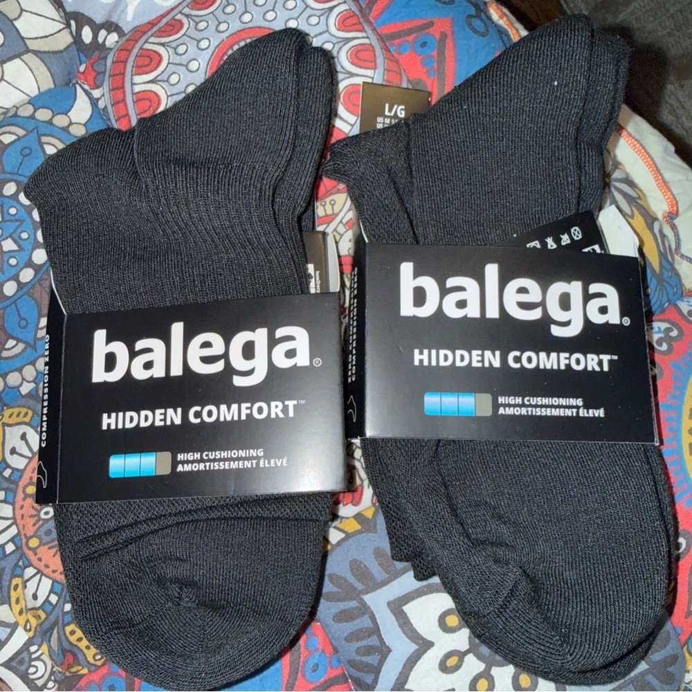 Two Balega Hidden Comfort Mini Crew Socks Hidden Comfort Black New Unisex Large